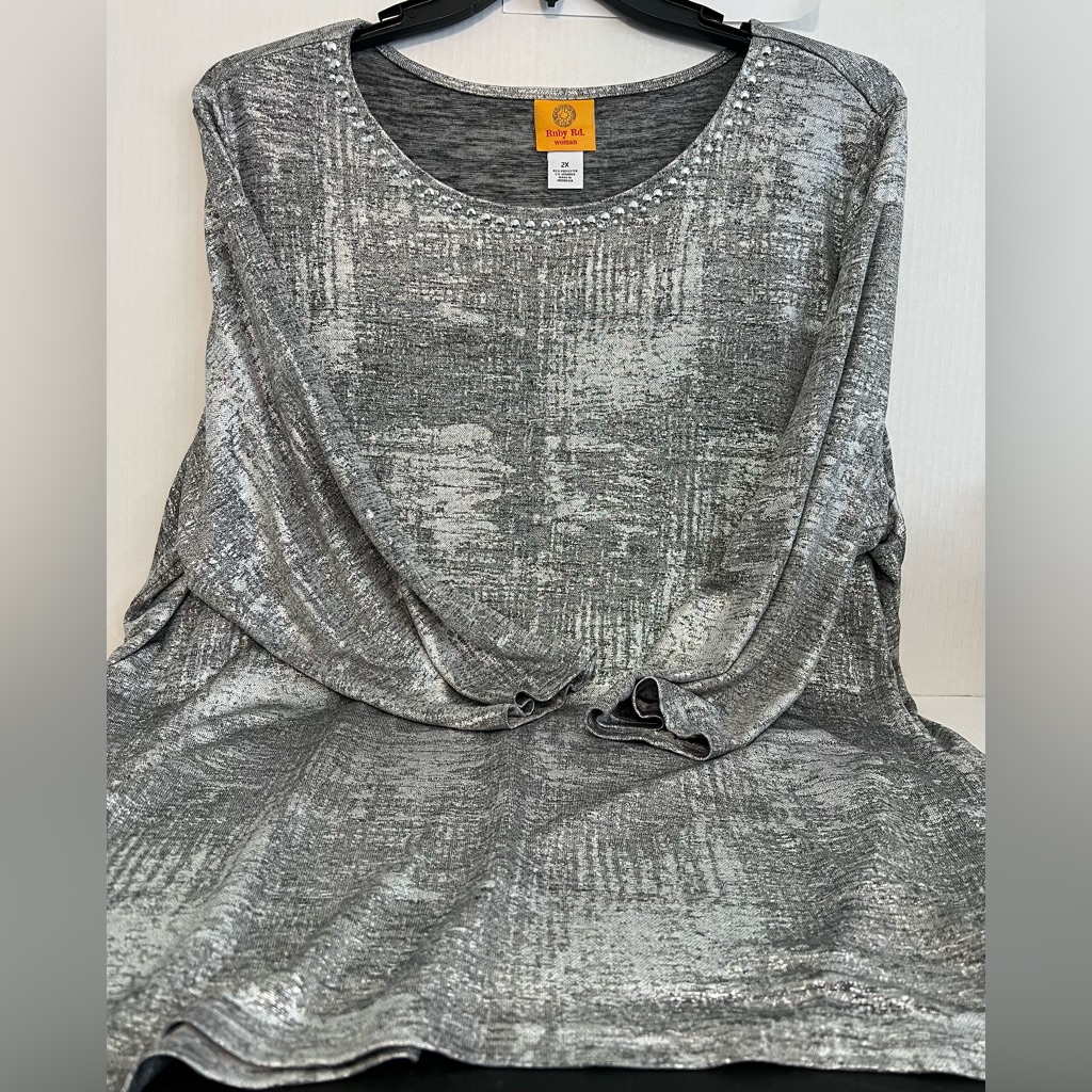 Ruby Rd Silver Shimmer Sharkbite Blouse